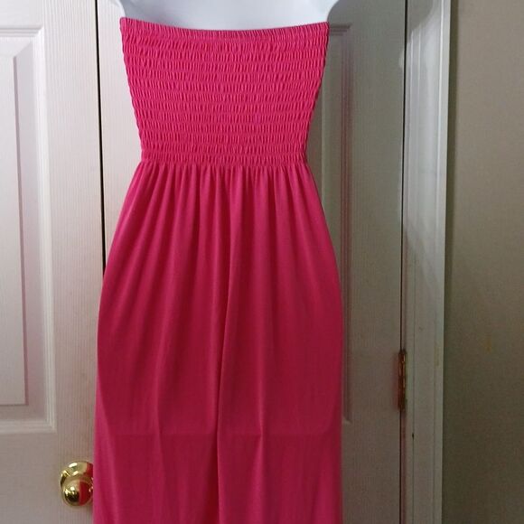 Smocked top pinkish mauve floral print maxi strapless dress Sz M EUC - Picture 7 of 8